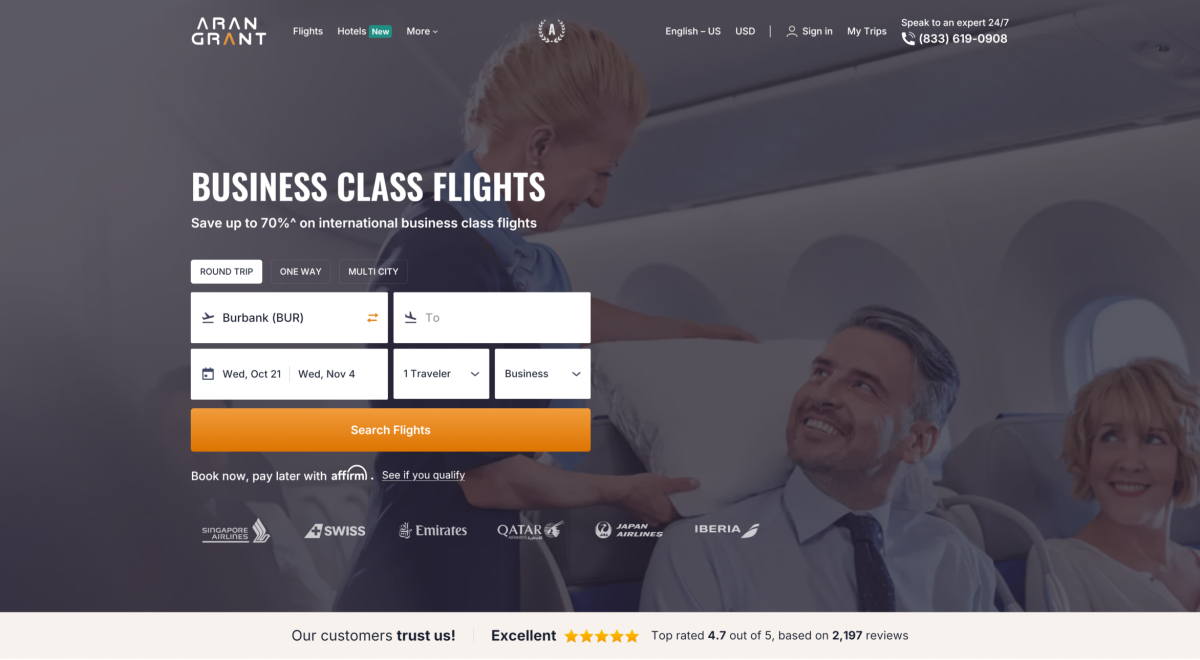 AranGrant Business Class Flights: Find Affordable Premium Airfare
